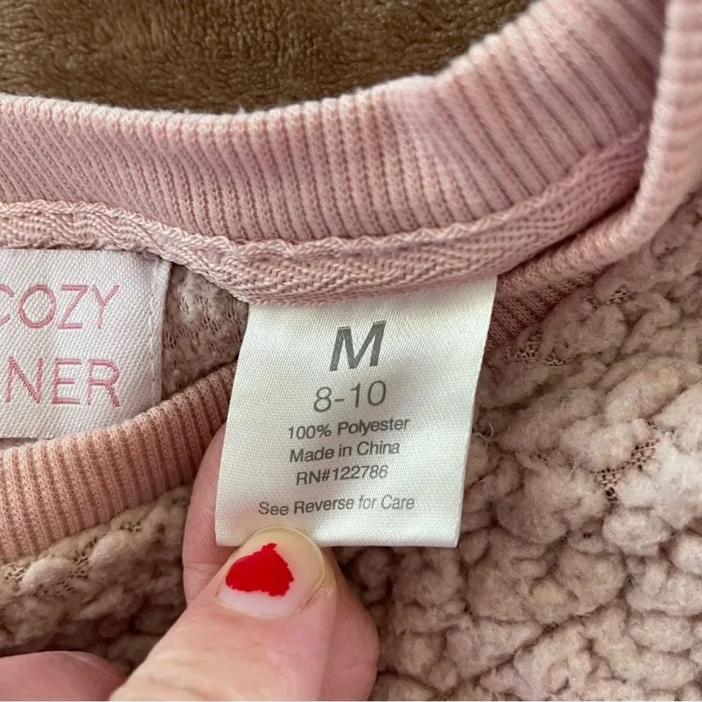 The Cozy Corner Girls Soft Cream Sherpa Flannel Pullover Layering Size M8-10 - Picture 5 of 9